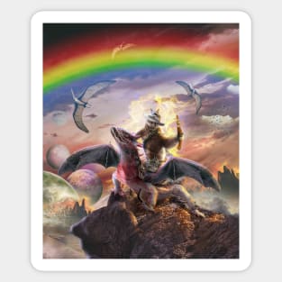 Sloth Riding Dragon, Space Rainbow Dinosaur Sticker